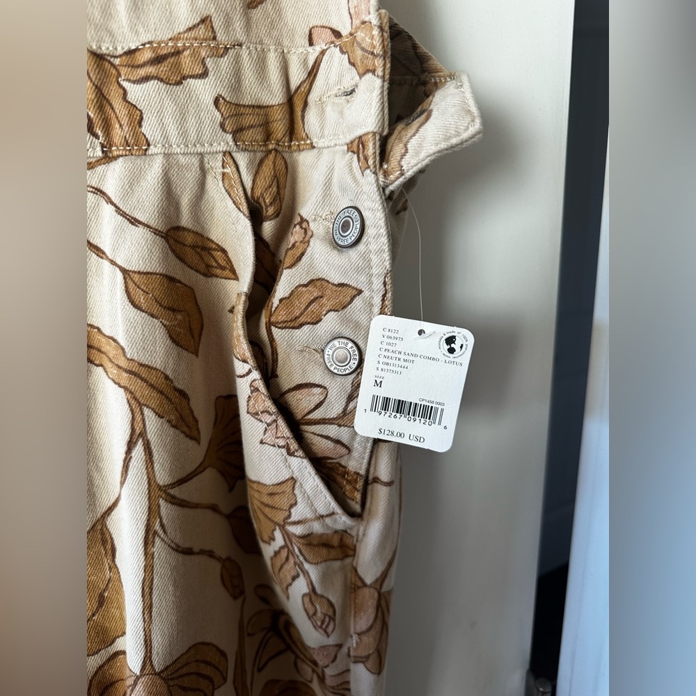 Free People: Floral Print Beige Cotton Overalls. We the free overalls - Picture 3 of 3